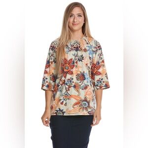 Floral Paisley 3/4 Sleeve Modest Tunic Top | Relaxed Fit Boho